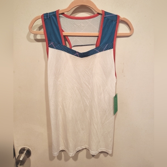 Court Haley NWT White & Plaid Performance Tank Top Sz M-UPF 30 Tennis Preppy - Picture 1 of 8